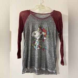 Gray and Red women’s Shirt with Christmas Snoopy